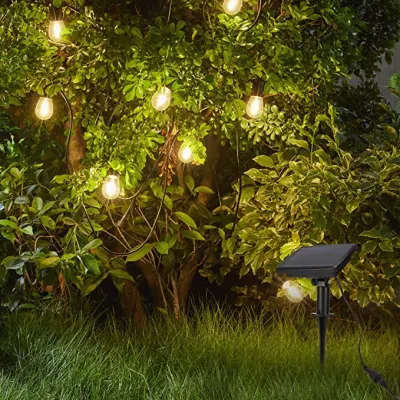 Stringa LED impermeabile per esterni, infrangibile, resistente, alimentata ad energia solare, con lampadine Edison S14 sospese, per recinzione, balcone, patio, matrimonio, casa, festa, decorazione