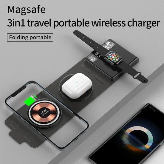 Nuovo supporto di ricarica wireless pieghevole 3 in 1 per caricabatterie rapido da 15 W per Apple Watch serie 6/5 per iPhone 14 PRO Max