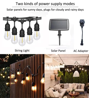 48FT S14 Solar Outdoor in Holiday Lighting Stringa di luci alimentate da giardino con lampadine LED Edison